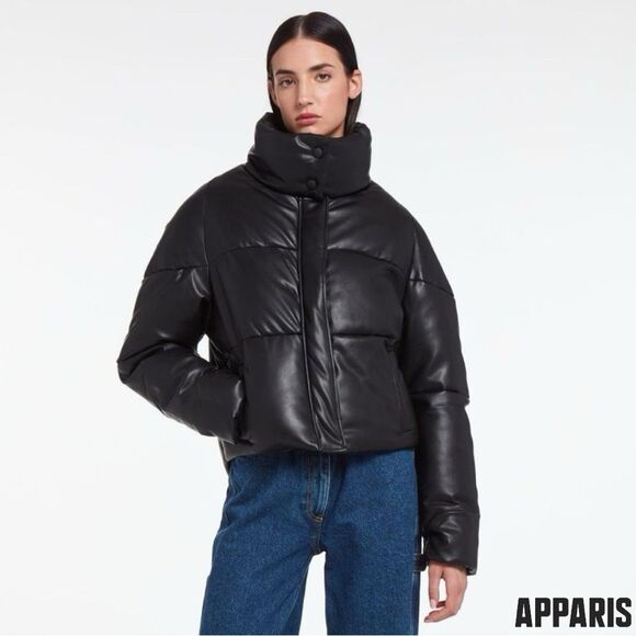 APPARIS **NWT** Jemma Vegan Leather Puffer Jacket in Black Noir - Picture 1 of 13